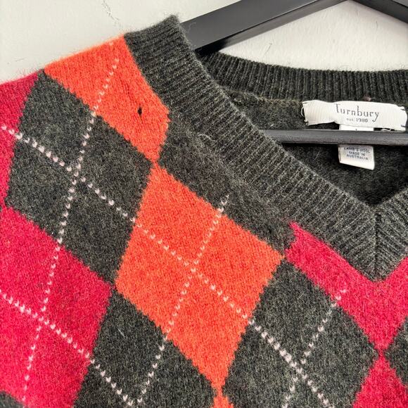 Vintage Turnbury 100% Extrafine Lamb's Wool Argyle Sweater Size Large - Picture 2 of 8